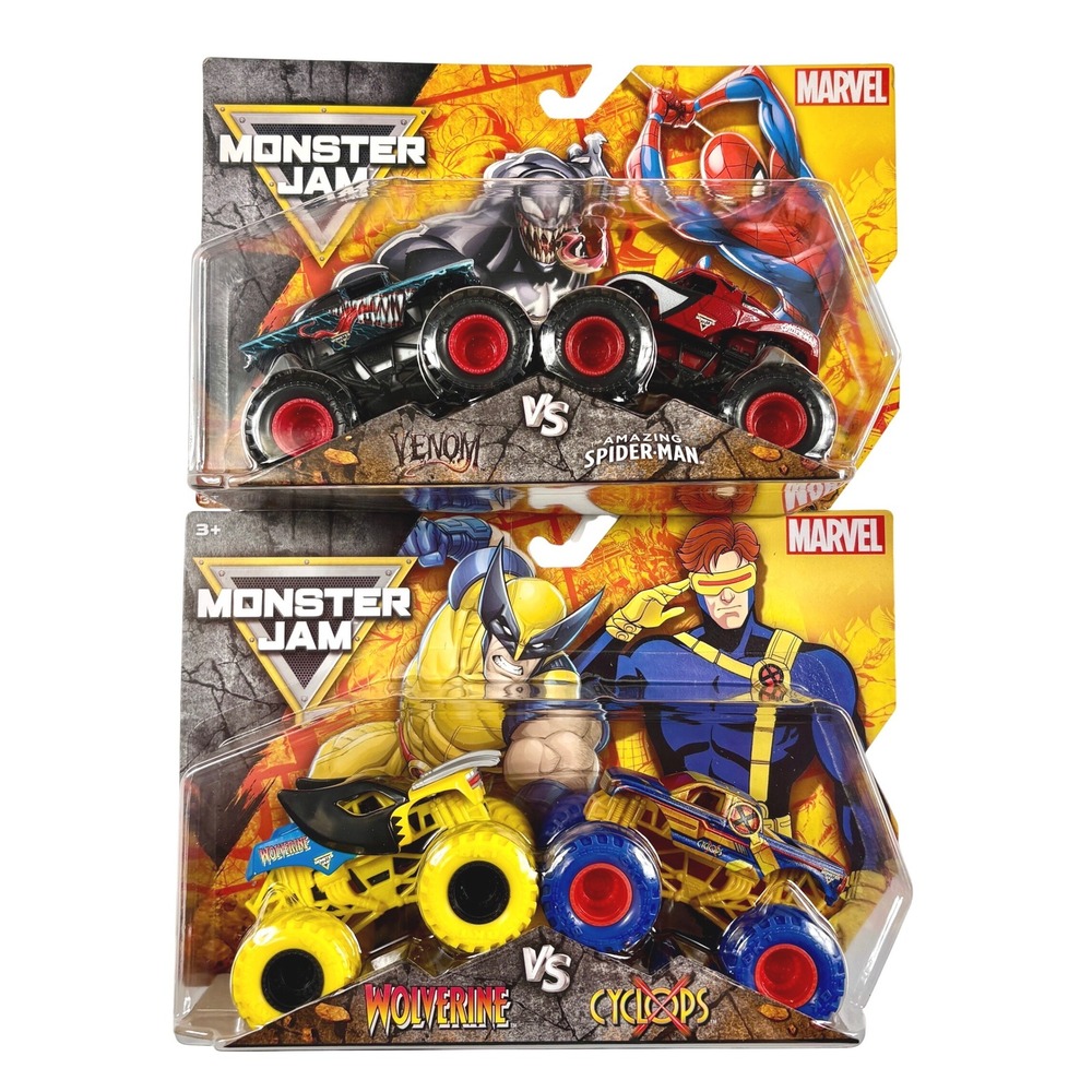 SPIDERMAN vs VENOM & WOLVERINE vs CYCLOPS Monster Jam Marvel Monster Trucks